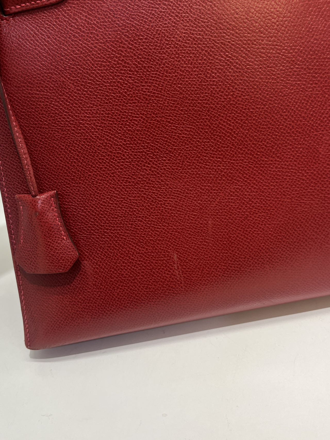 Pre-owned Vintage Hermes Kelly 32 Dark Red Epsom Leather Golden Hardware, 2003, w/ strap, lock&key