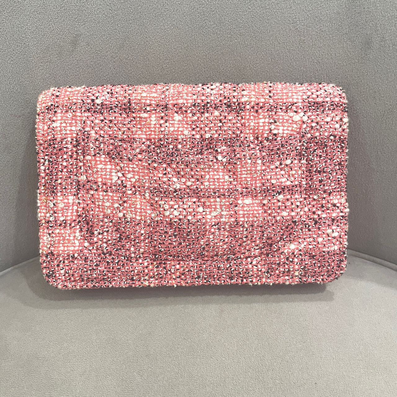 Pre-owned Chanel 2.55 WOC Wallet on Chain in Pink Tweed, 2019, w/ card, dust bag