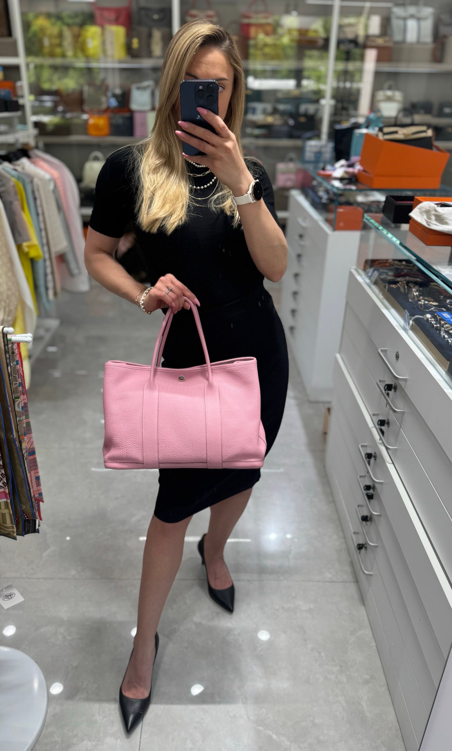 Pre-owned Certified Hermes Garden Party 36 5P Sakura Pink Clemence Leather with dust bag, O stamp, 2011