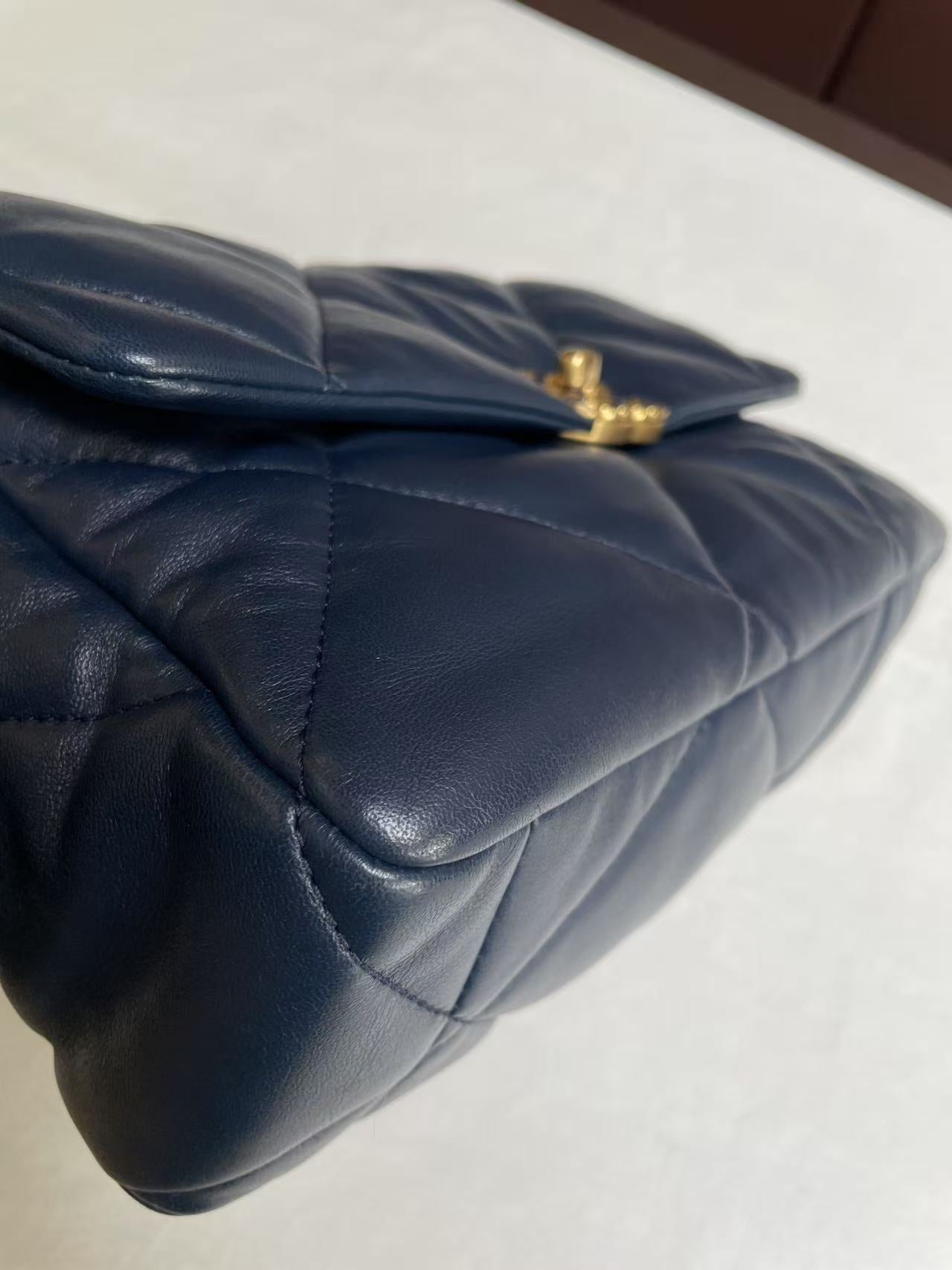 Pre-owned Certified Chanel 19Bag Medium / Large Navy Blue with Golden Hardware, Microchipped, Full Set
