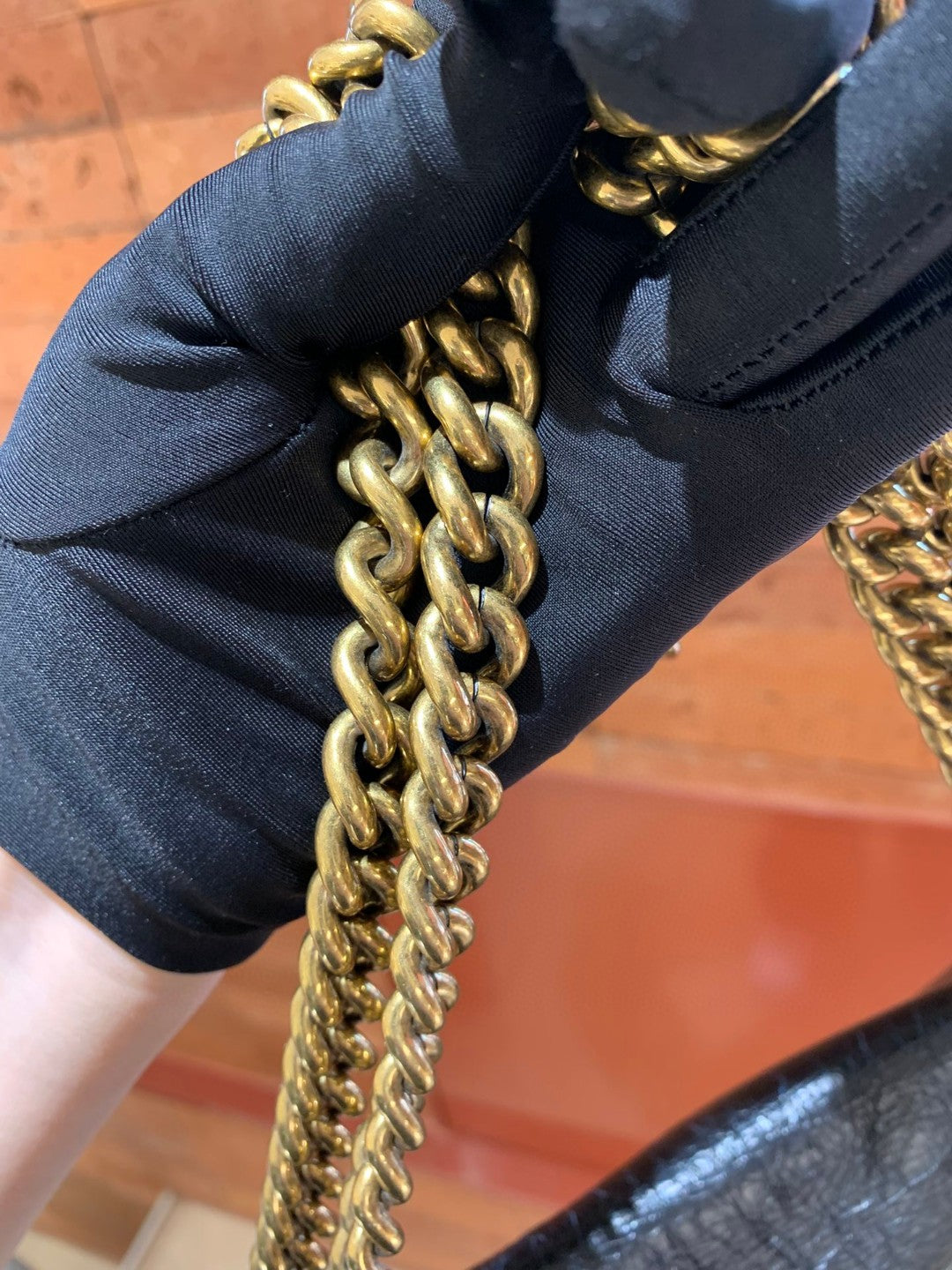Pre-owned Certified Balenciaga Crush Chain Bag Medium Black Crushed Calfskin Golden Hardware, w/ dust bag