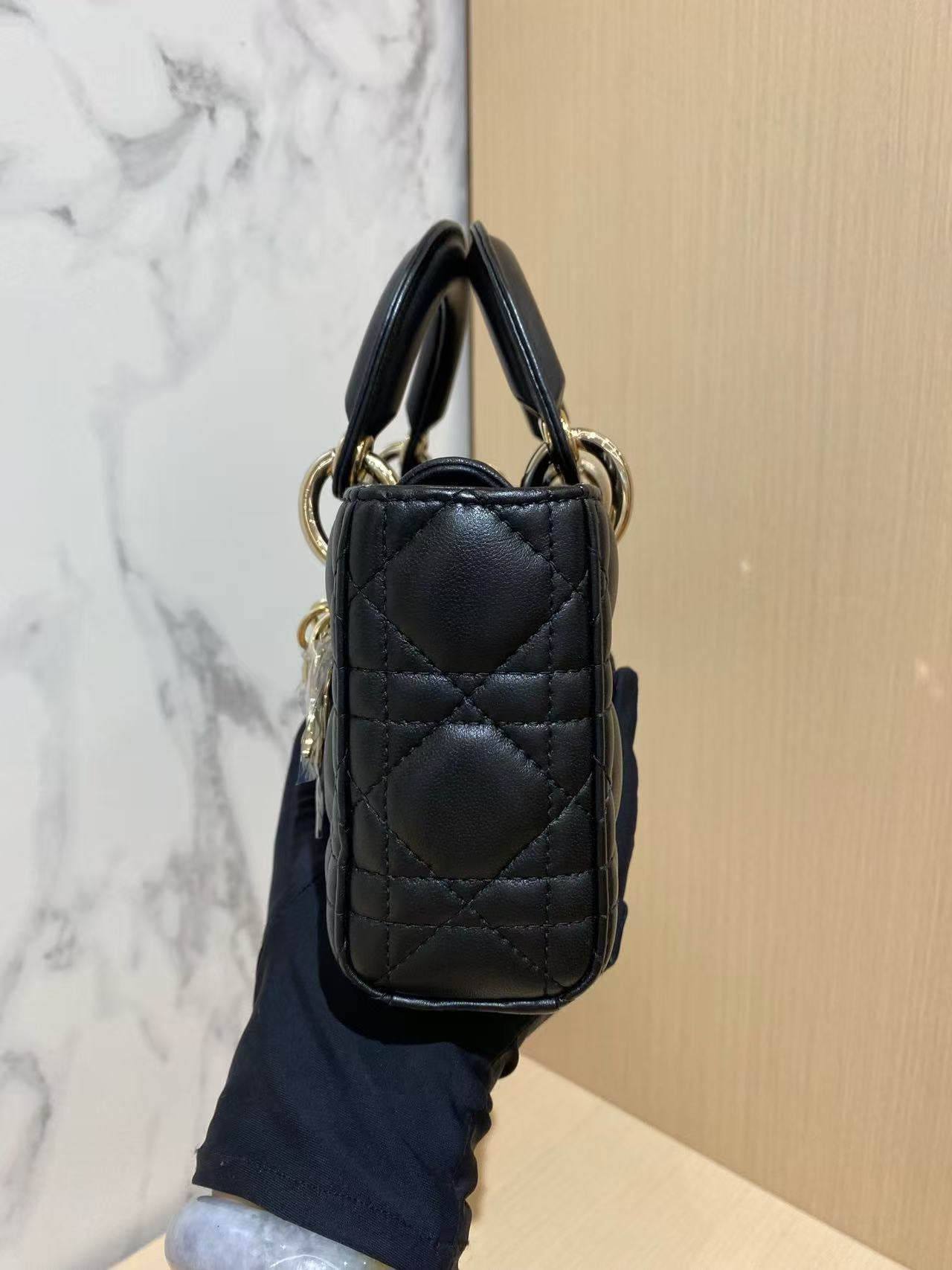 Pre-owned Certified Dior Small Lady D-Joy in Black Lambskin with Golden Hardware, w/ full set