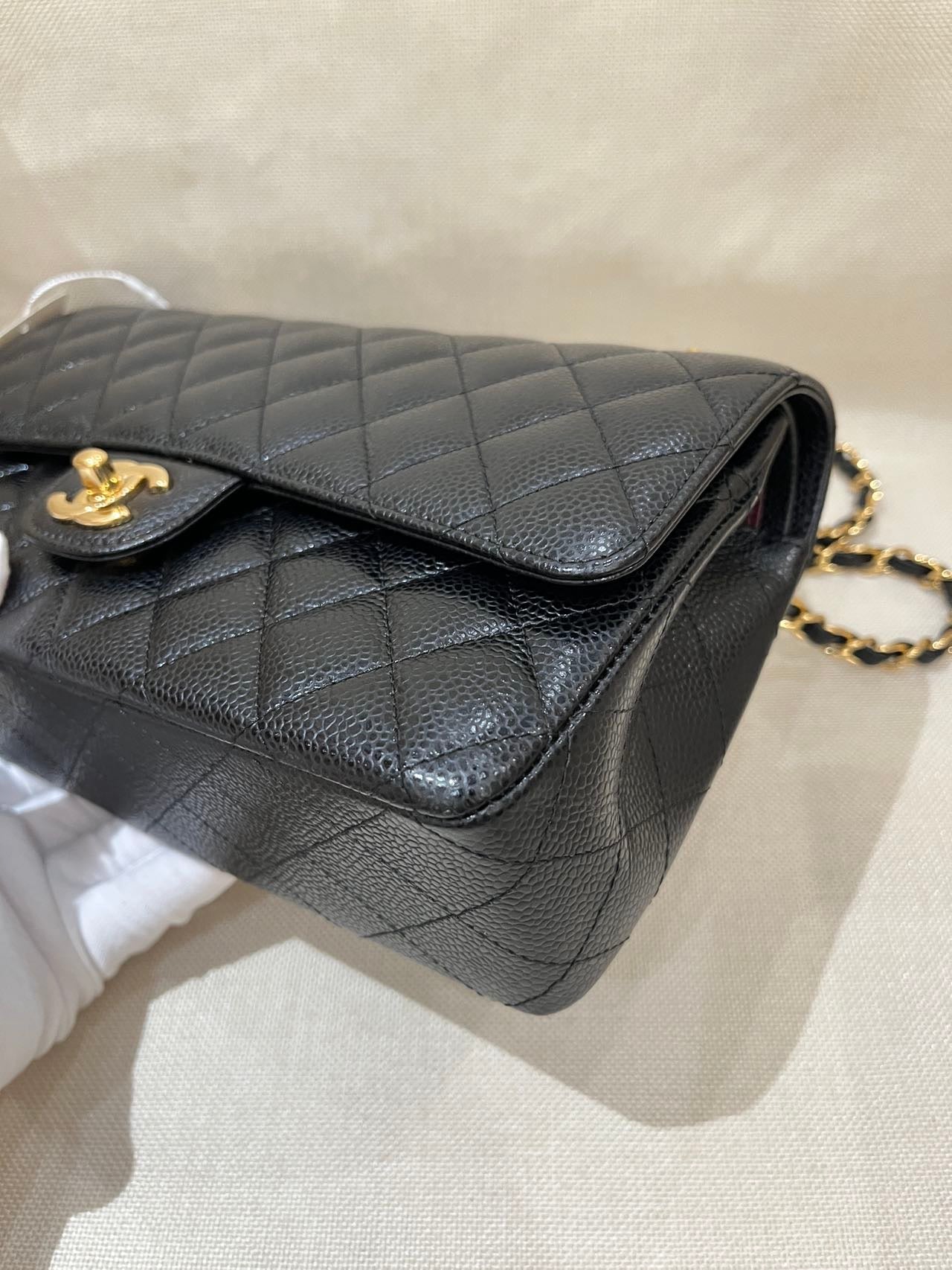 Pre-owned Certified Chanel Medium CF Double Classic Flap in Black Caviar Leather with Golden Hardware, 2021, w/ full set