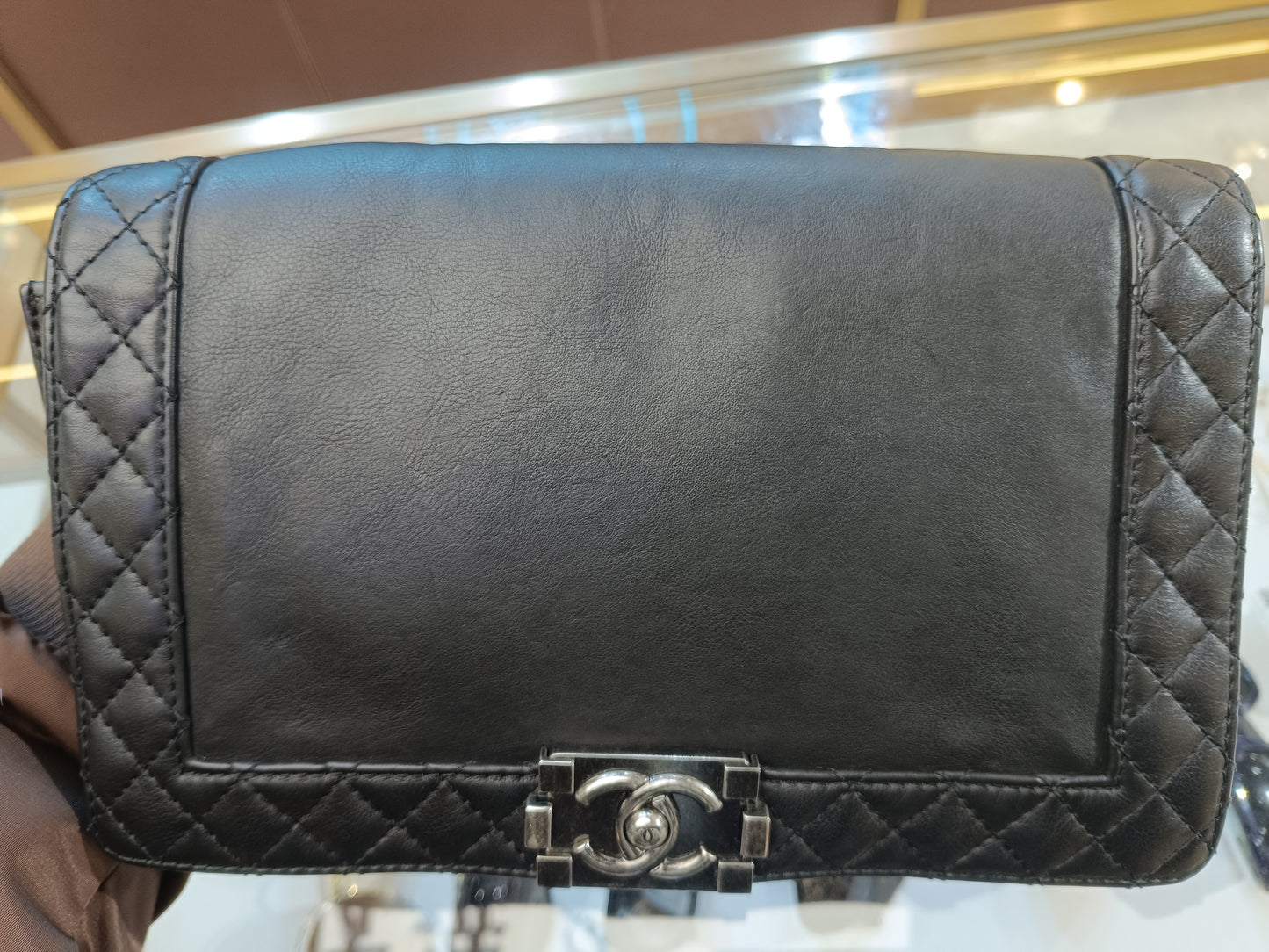 New Gems | Pre-owned Chanel Le Boy Large Black Calfskin w/ Gun-Metal Hardware black card