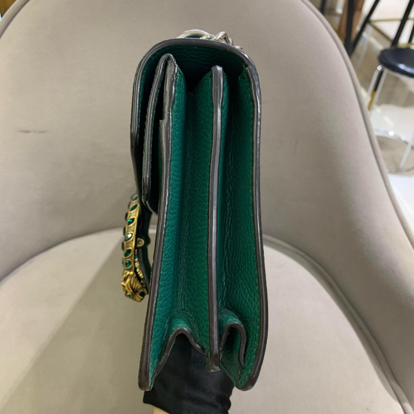 Pre-owned Certified Gucci Dionysus Medium Green Calfskin with Crystal Hardware, w/ dust bag