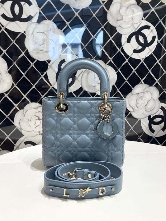 Pre-owned Lady Dior Sky Blue with Blue Charms, 2022, Like New, w/ full set