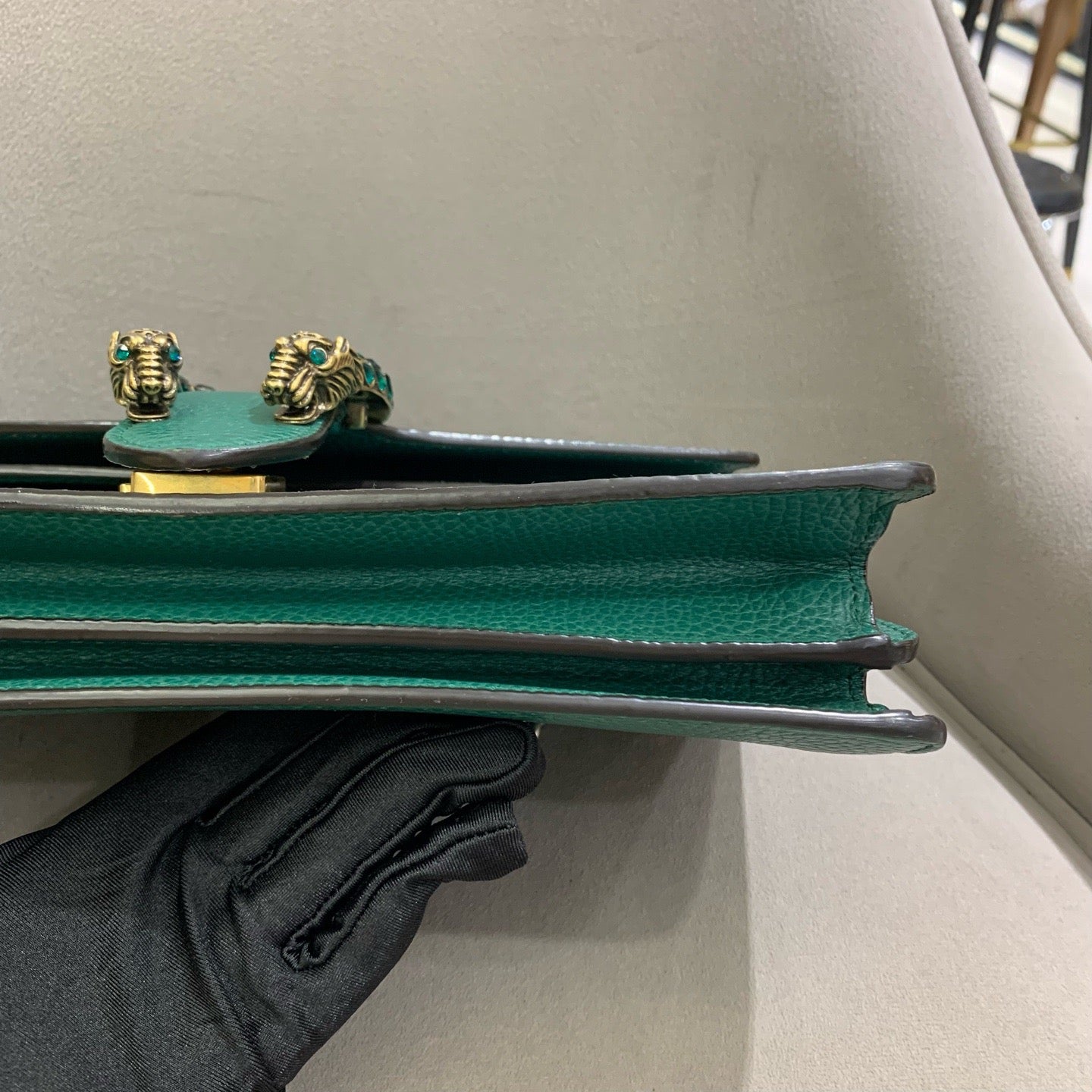 Pre-owned Certified Gucci Dionysus Medium Green Calfskin with Crystal Hardware, w/ dust bag