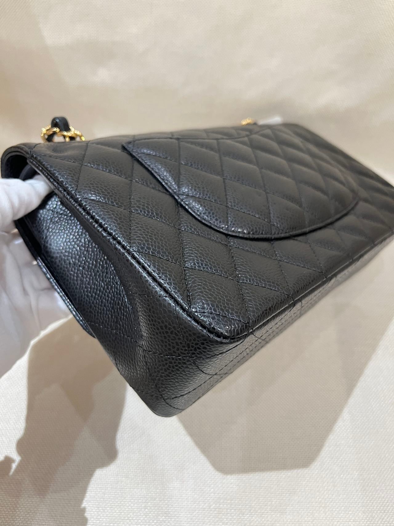 Pre-owned Certified Chanel Medium CF Double Classic Flap in Black Caviar Leather with Golden Hardware, 2021, w/ full set