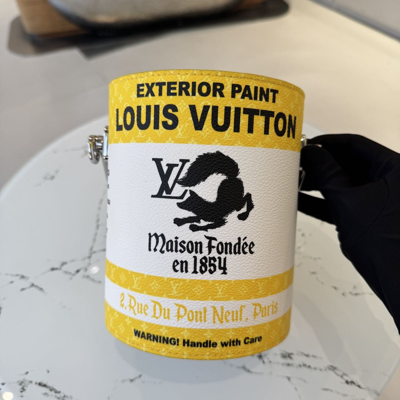 Pre-owned Certified LV Louis Vuitton Yellow Paint Can in Coated Canvas, 2022 Microchipped, w/strap