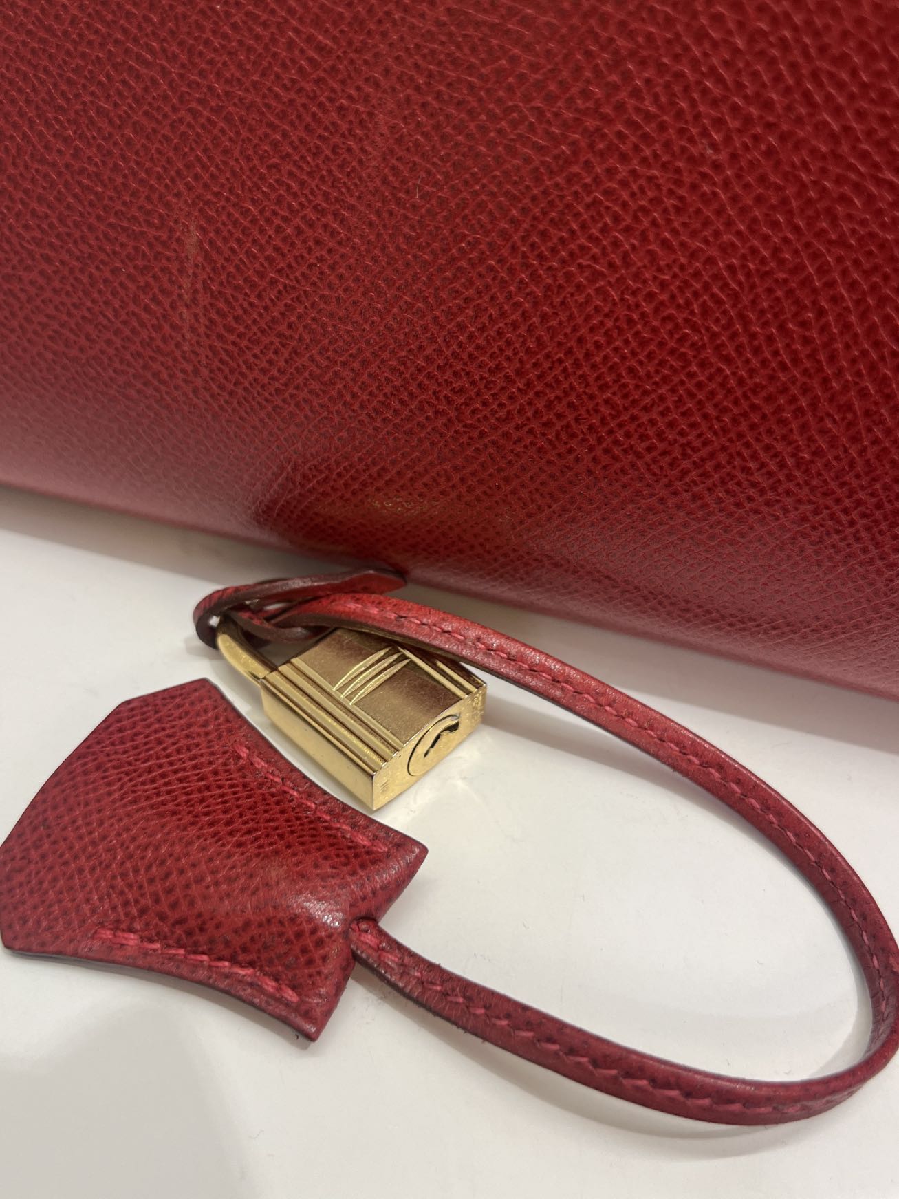 Pre-owned Vintage Hermes Kelly 32 Dark Red Epsom Leather Golden Hardware, 2003, w/ strap, lock&key