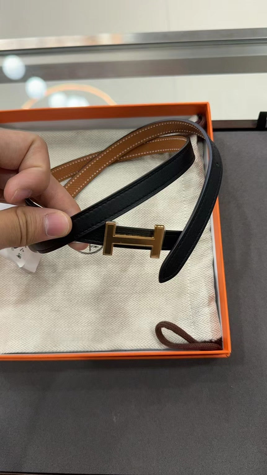 Hermes H Clasp Belt Thin (13mm) Reversible Golden Brown Epsom & Black, Size 75, S Condition