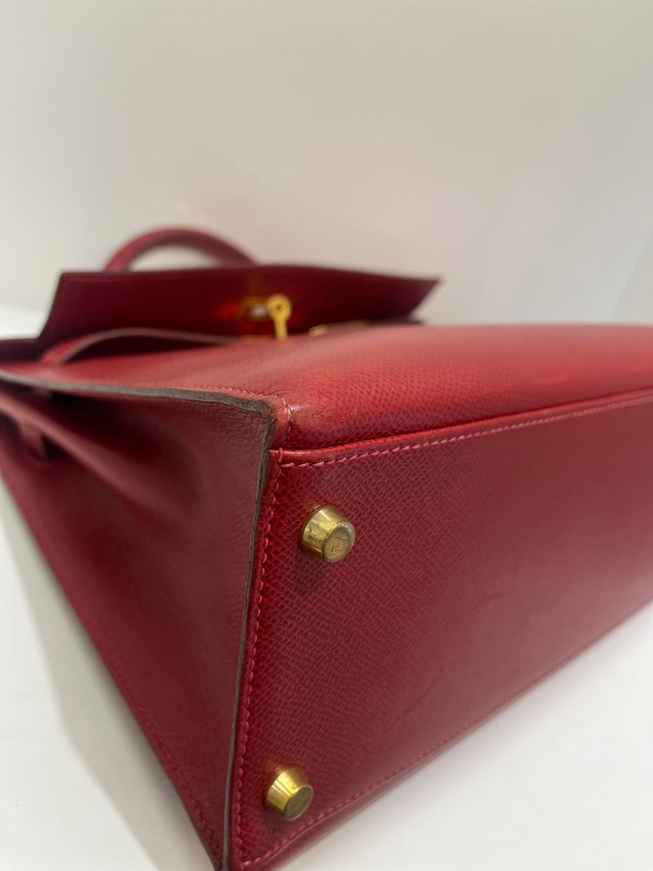 Pre-owned Vintage Hermes Kelly 32 Dark Red Epsom Leather Golden Hardware, 2003, w/ strap, lock&key