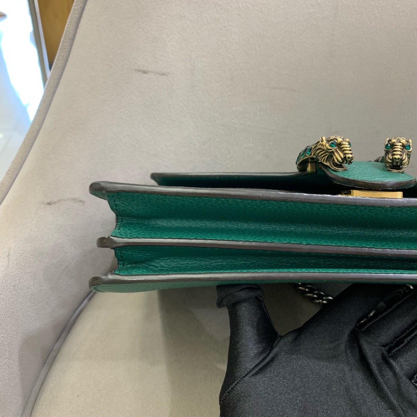 Pre-owned Certified Gucci Dionysus Medium Green Calfskin with Crystal Hardware, w/ dust bag
