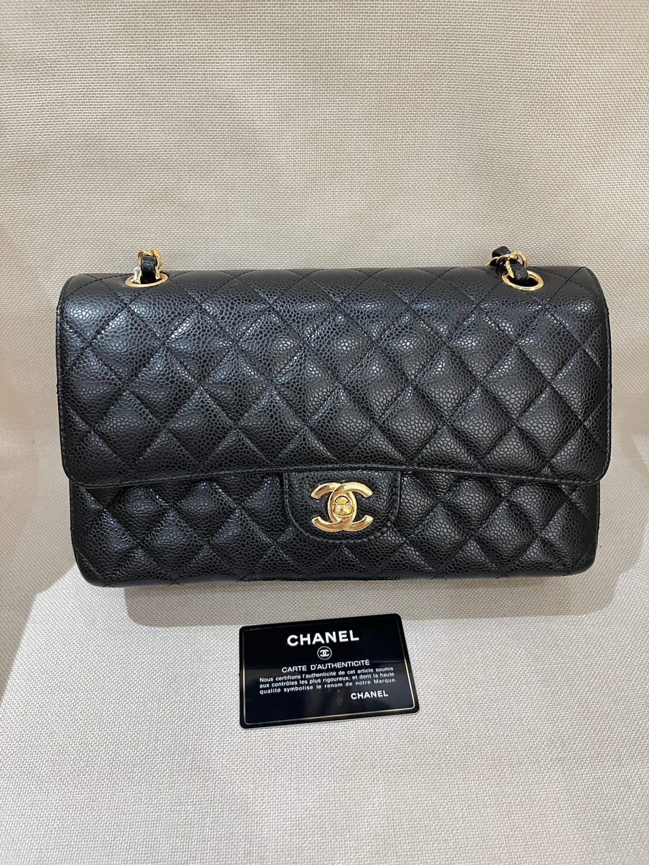 Pre-owned Certified Chanel Medium CF Double Classic Flap in Black Caviar Leather with Golden Hardware, 2021, w/ full set
