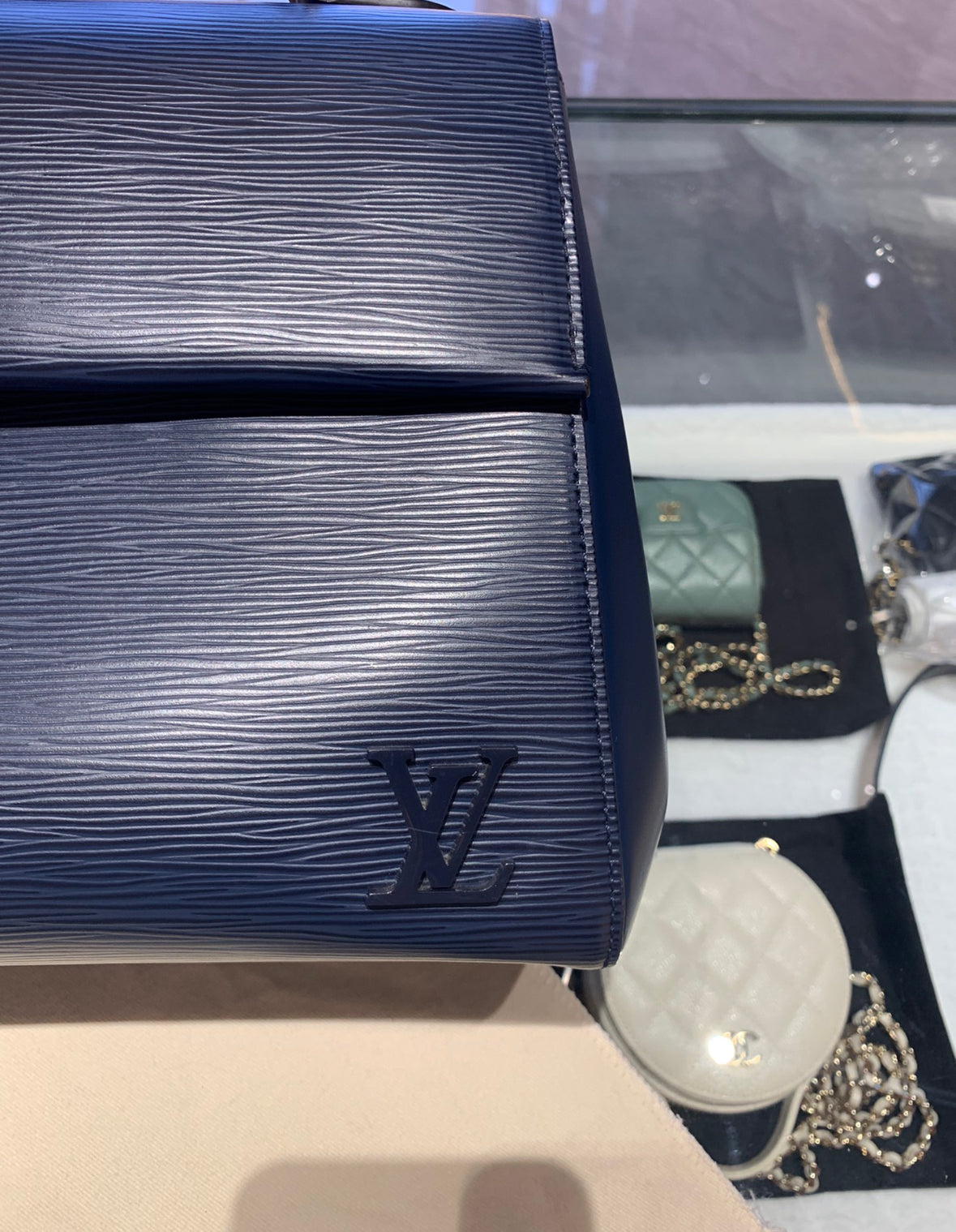 Pre-owned LV Cluny MM Navy Blue Epi Leather A condition, with dust bag