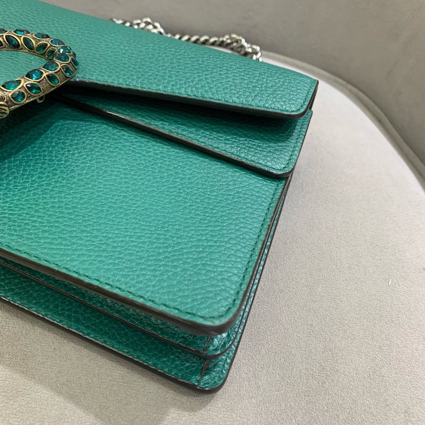 Pre-owned Certified Gucci Dionysus Medium Green Calfskin with Crystal Hardware, w/ dust bag