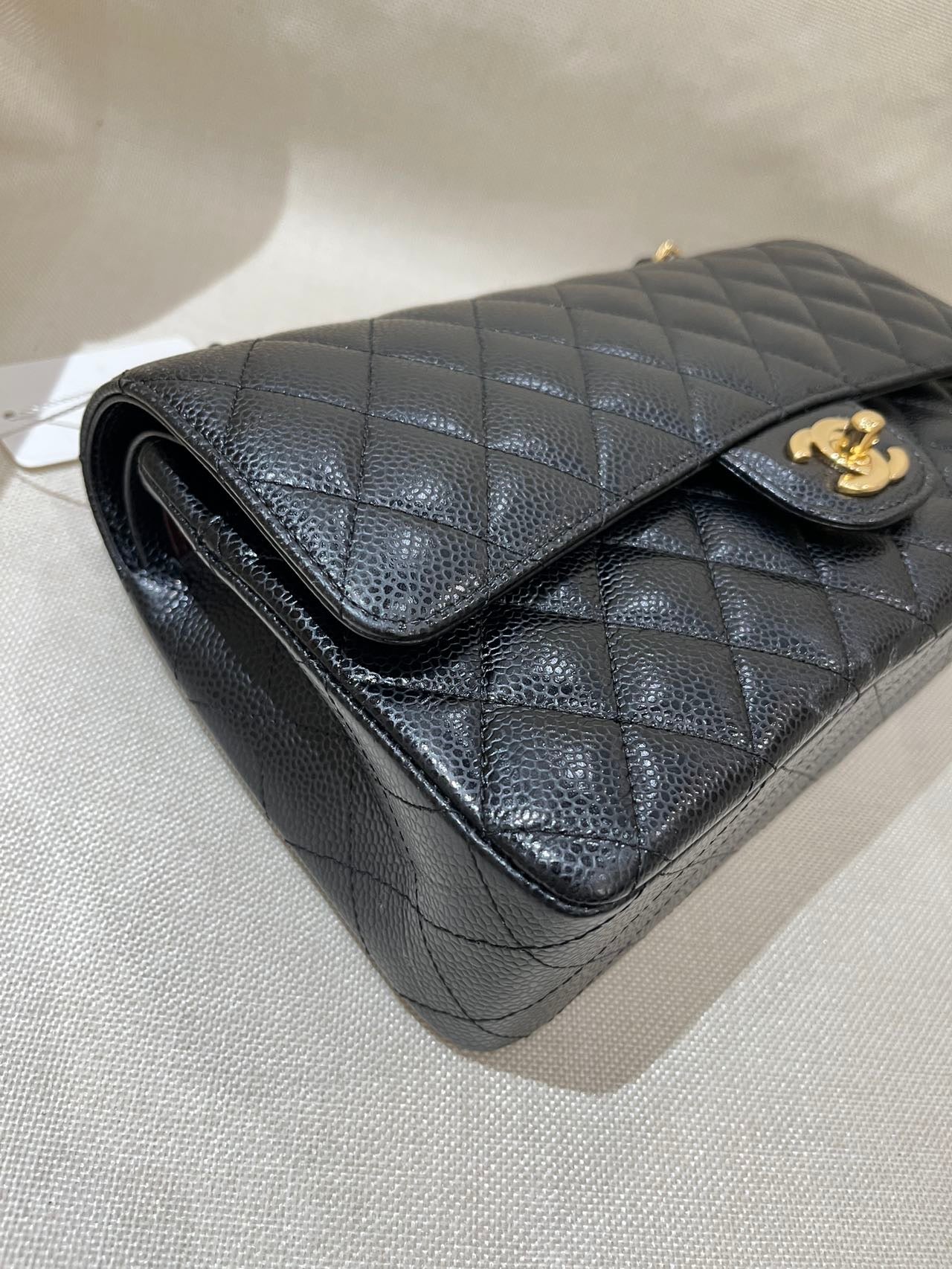 Pre-owned Certified Chanel Medium CF Double Classic Flap in Black Caviar Leather with Golden Hardware, 2021, w/ full set