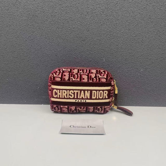 Pre-owned Dior Small Coin Pouch Burgundy Oblique, 2021