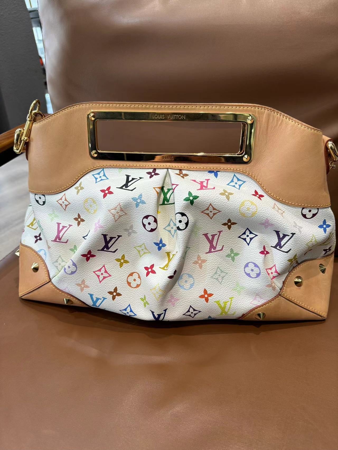 Pre-owned LV Louis Vuitton Judy GM White Murakami Multicolor Monogram