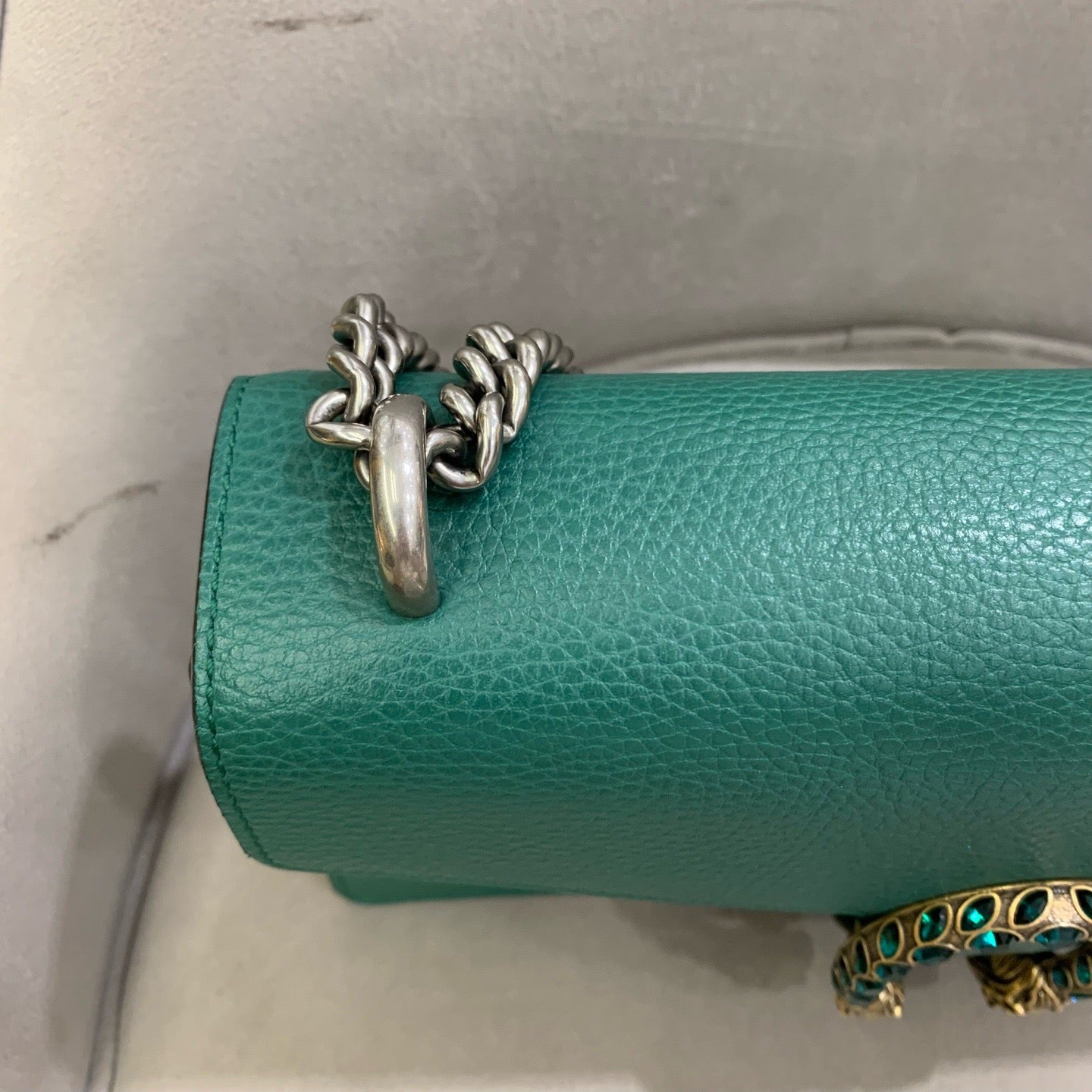 Pre-owned Certified Gucci Dionysus Medium Green Calfskin with Crystal Hardware, w/ dust bag