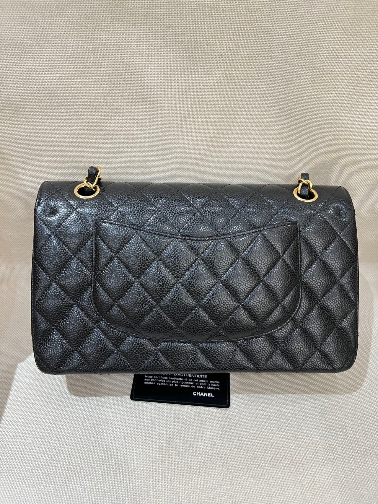 Pre-owned Certified Chanel Medium CF Double Classic Flap in Black Caviar Leather with Golden Hardware, 2021, w/ full set