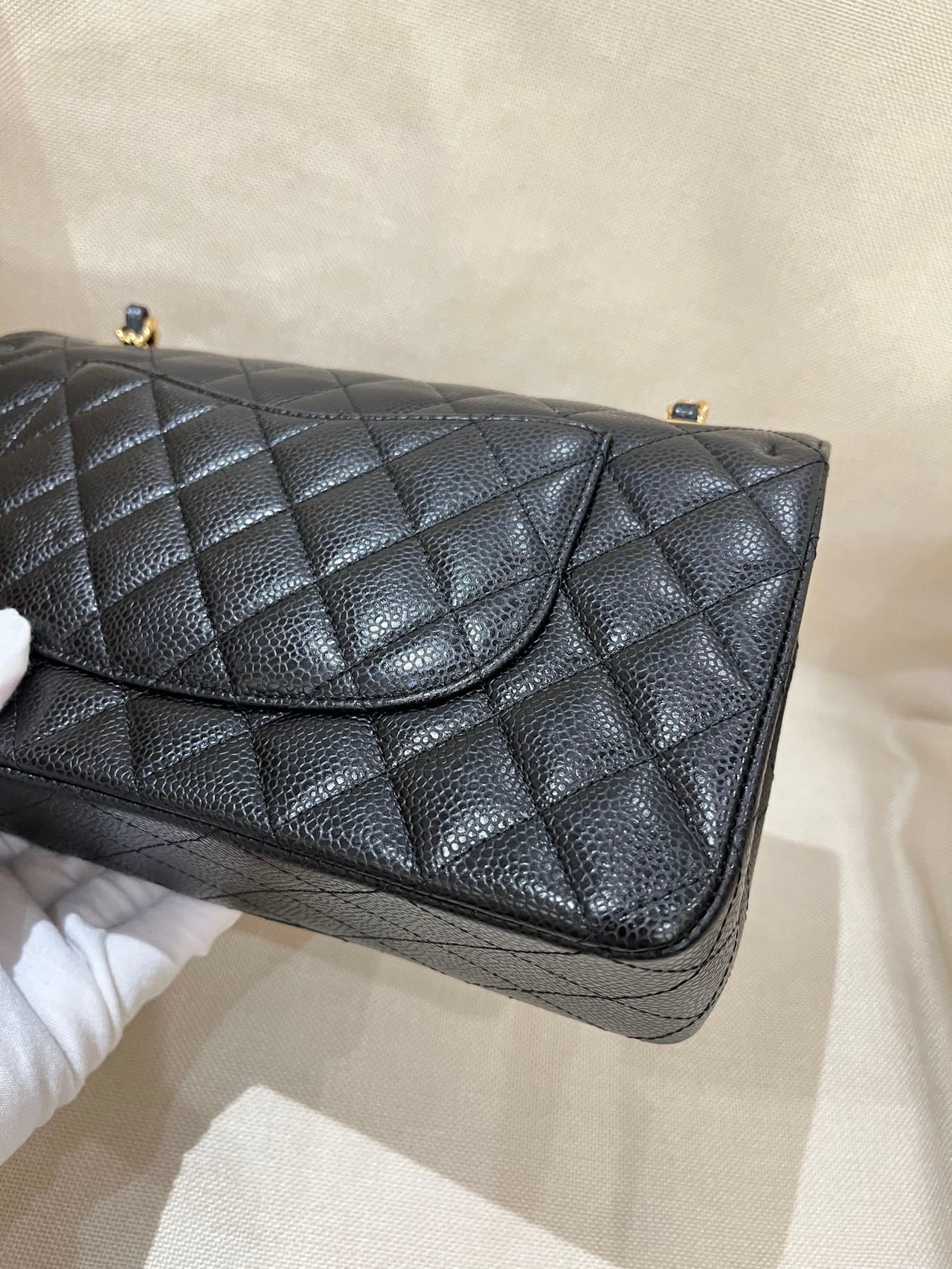 Pre-owned Certified Chanel Medium CF Double Classic Flap in Black Caviar Leather with Golden Hardware, 2021, w/ full set