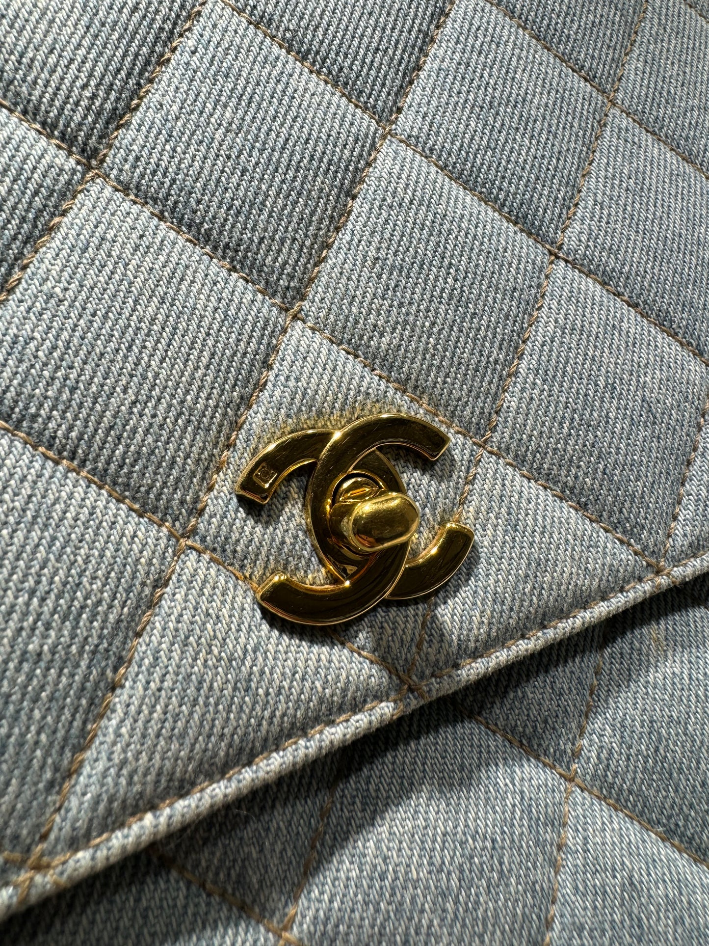 Pre-owned Chanel Kelly Diamond Quilted Denim Vintage with card!