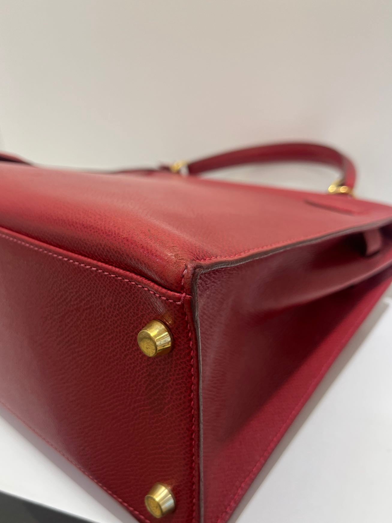 Pre-owned Vintage Hermes Kelly 32 Dark Red Epsom Leather Golden Hardware, 2003, w/ strap, lock&key