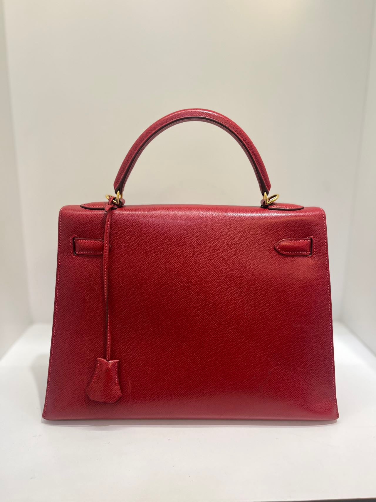 Pre-owned Vintage Hermes Kelly 32 Dark Red Epsom Leather Golden Hardware, 2003, w/ strap, lock&key