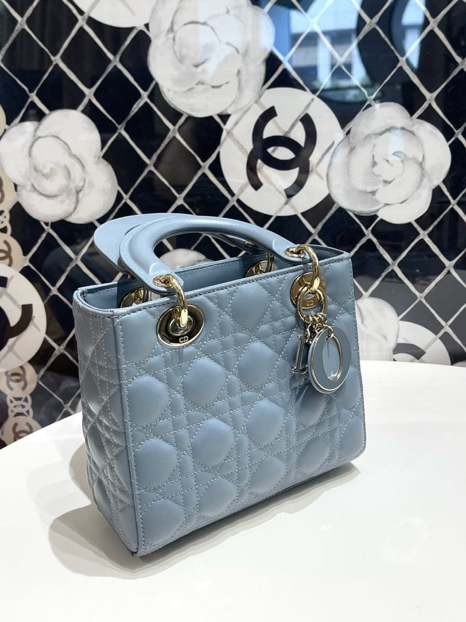 Pre-owned Lady Dior Sky Blue with Blue Charms, 2022, Like New, w/ full set