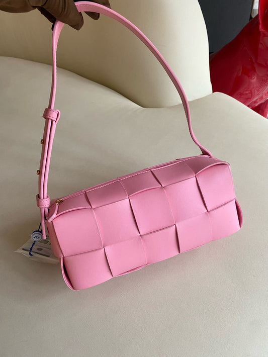 Pre-owned BV Bottega Veneta Brick Cassette Pink Lambskin Intrecciato