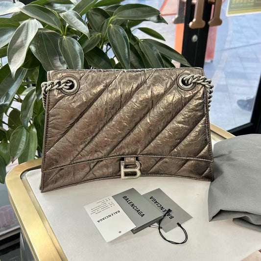 Pre-owned Certified Balenciaga Crush Chain Bag Medium Golden Metallic Quilted Calfskin, w/ tags, dust bag