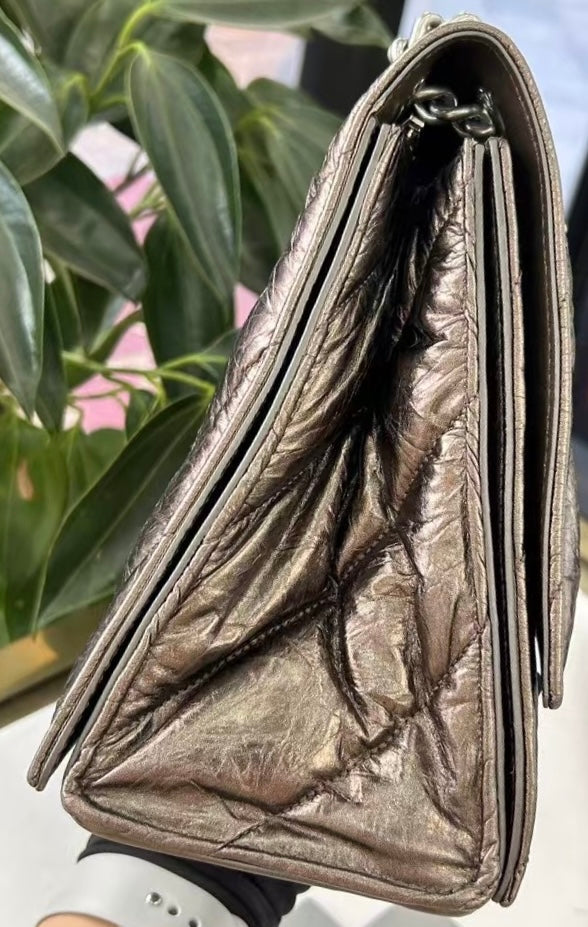 Pre-owned Certified Balenciaga Crush Chain Bag Medium Golden Metallic Quilted Calfskin, w/ tags, dust bag