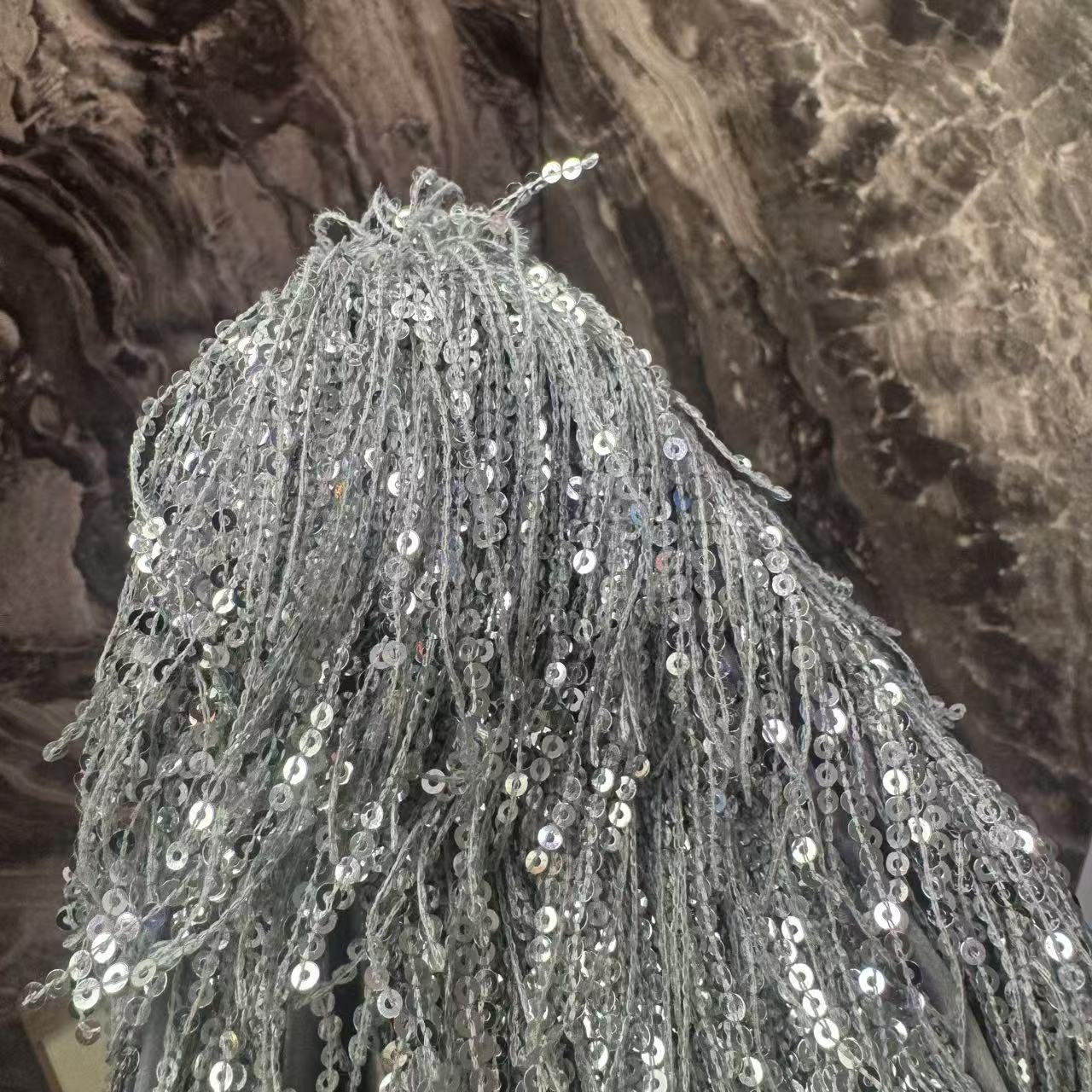Pre-owned Certified Limited Balenciaga Hourglass Shoulder Silver Sequin Fringe with Silver Hardware, w/ dust bag