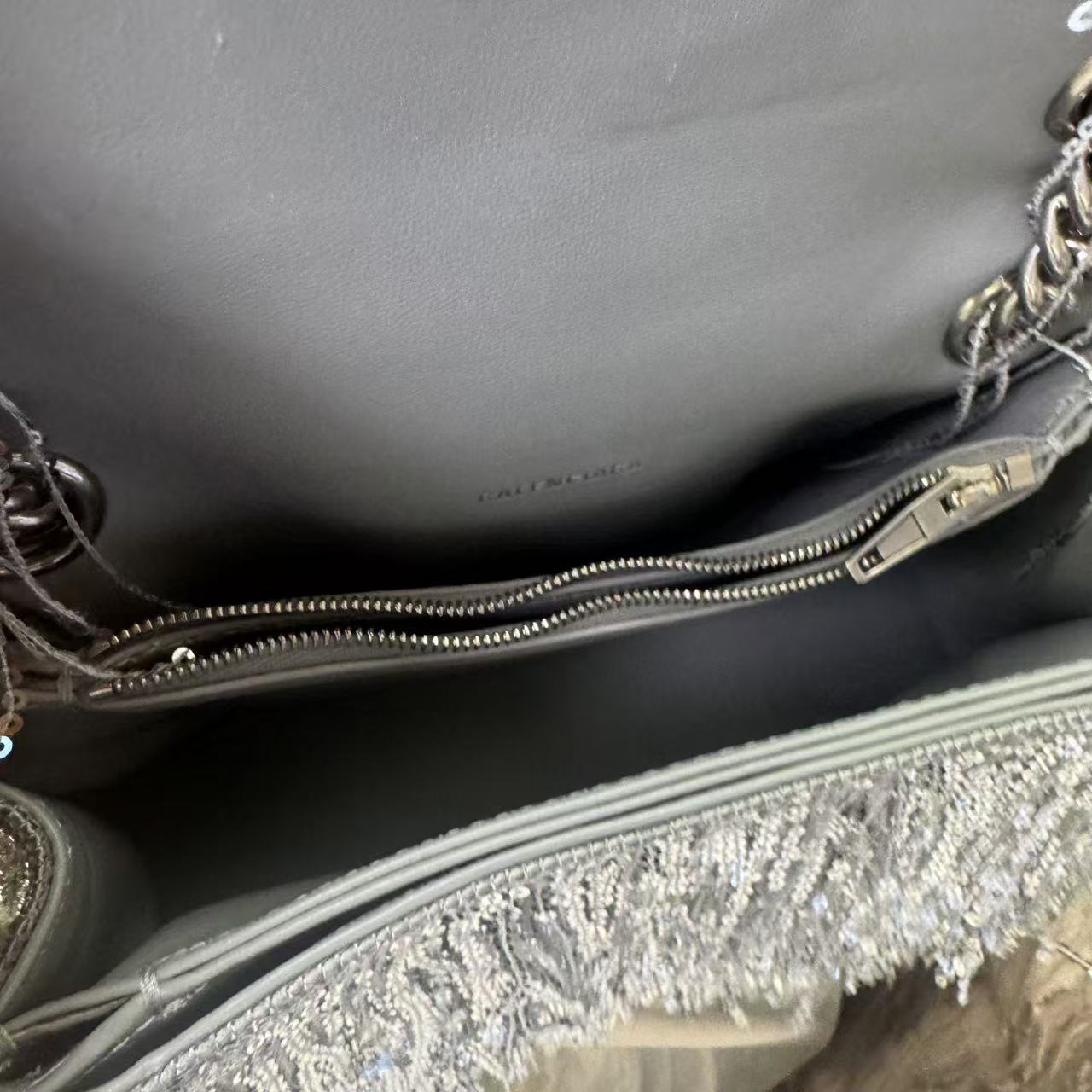 Pre-owned Certified Limited Balenciaga Hourglass Shoulder Silver Sequin Fringe with Silver Hardware, w/ dust bag