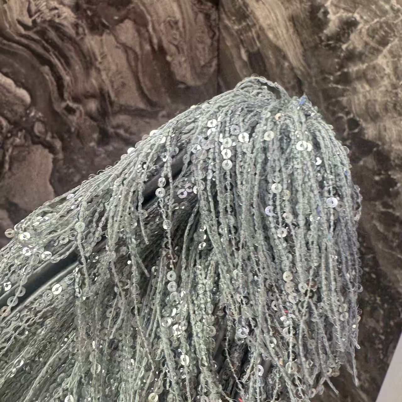 Pre-owned Certified Limited Balenciaga Hourglass Shoulder Silver Sequin Fringe with Silver Hardware, w/ dust bag