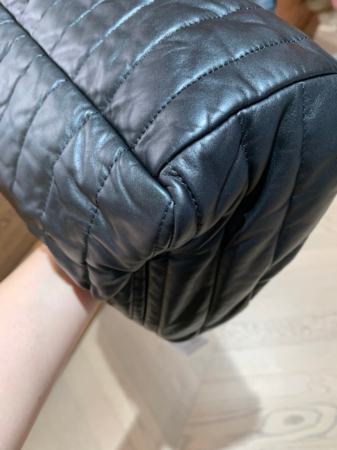 Pre-owned Certified Balenciaga Monaco Quilted Thin Calfskin Aged Silver Hardware, w/ dust bag