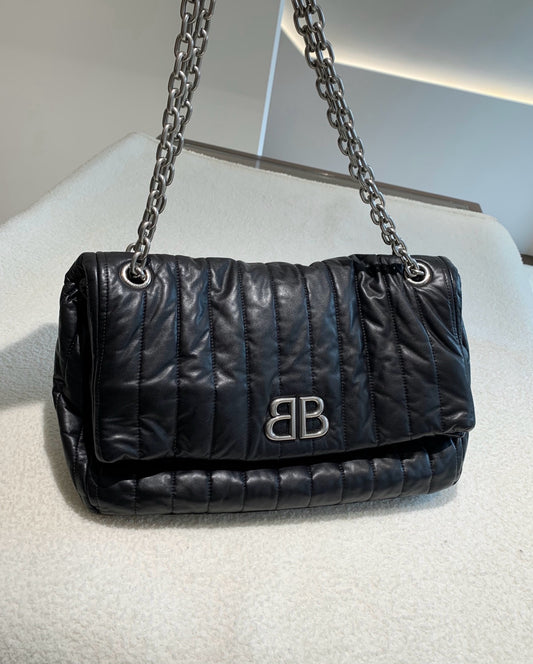Pre-owned Certified Balenciaga Monaco Quilted Thin Calfskin Aged Silver Hardware, w/ dust bag