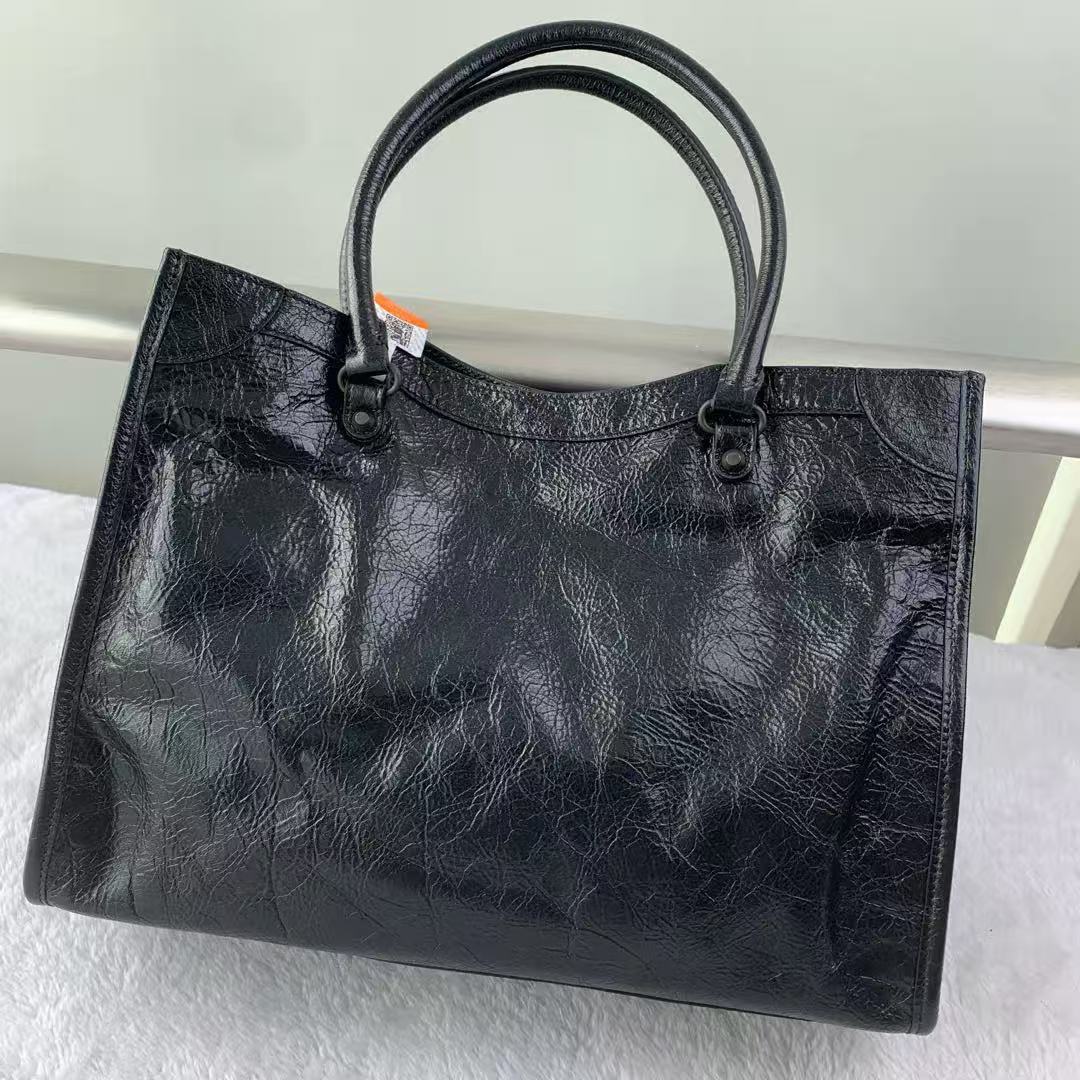 Pre-owned Certified Limited Balenciaga Small Le City Tote in Black Leather with Black Hardware, w/ strap
