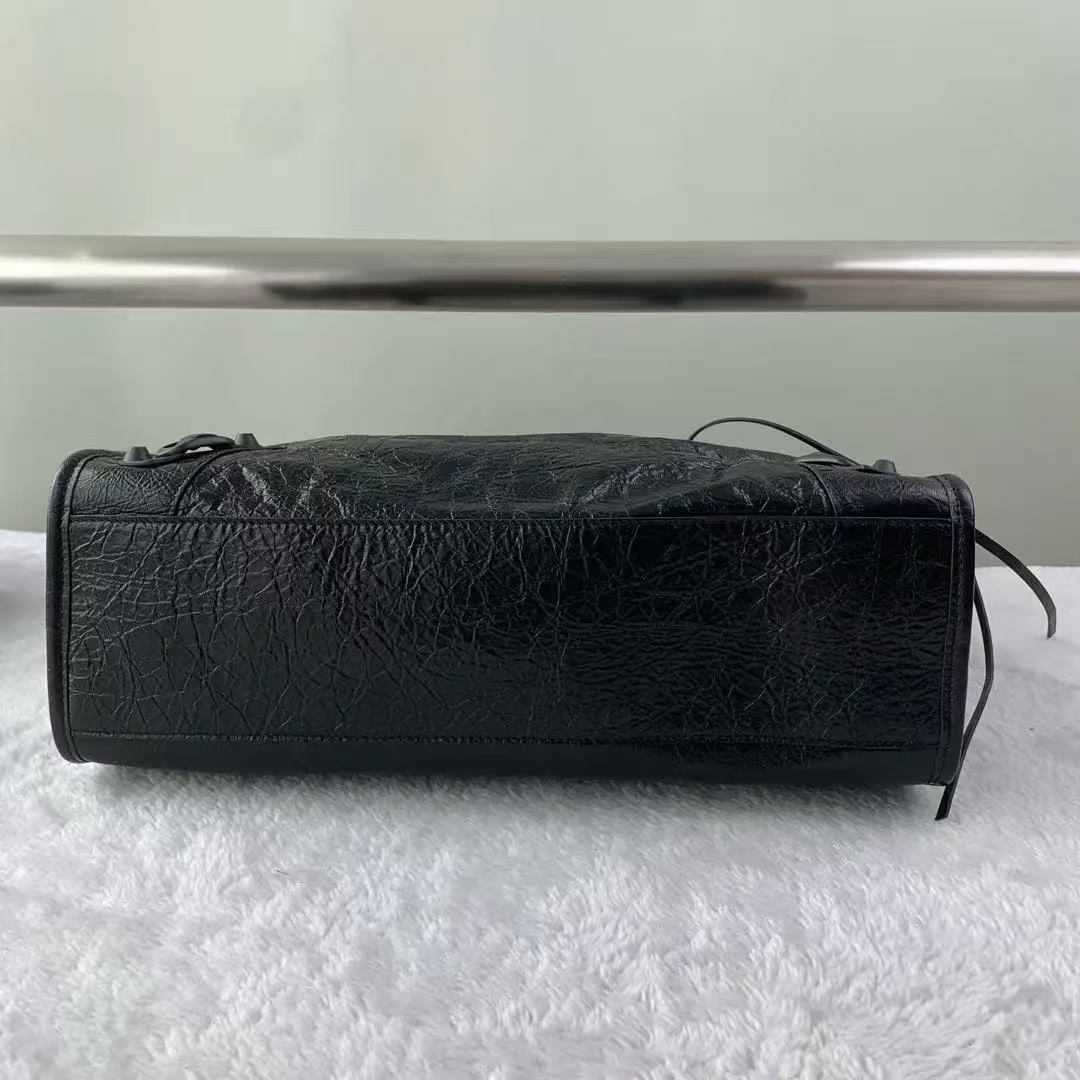 Pre-owned Certified Limited Balenciaga Small Le City Tote in Black Leather with Black Hardware, w/ strap