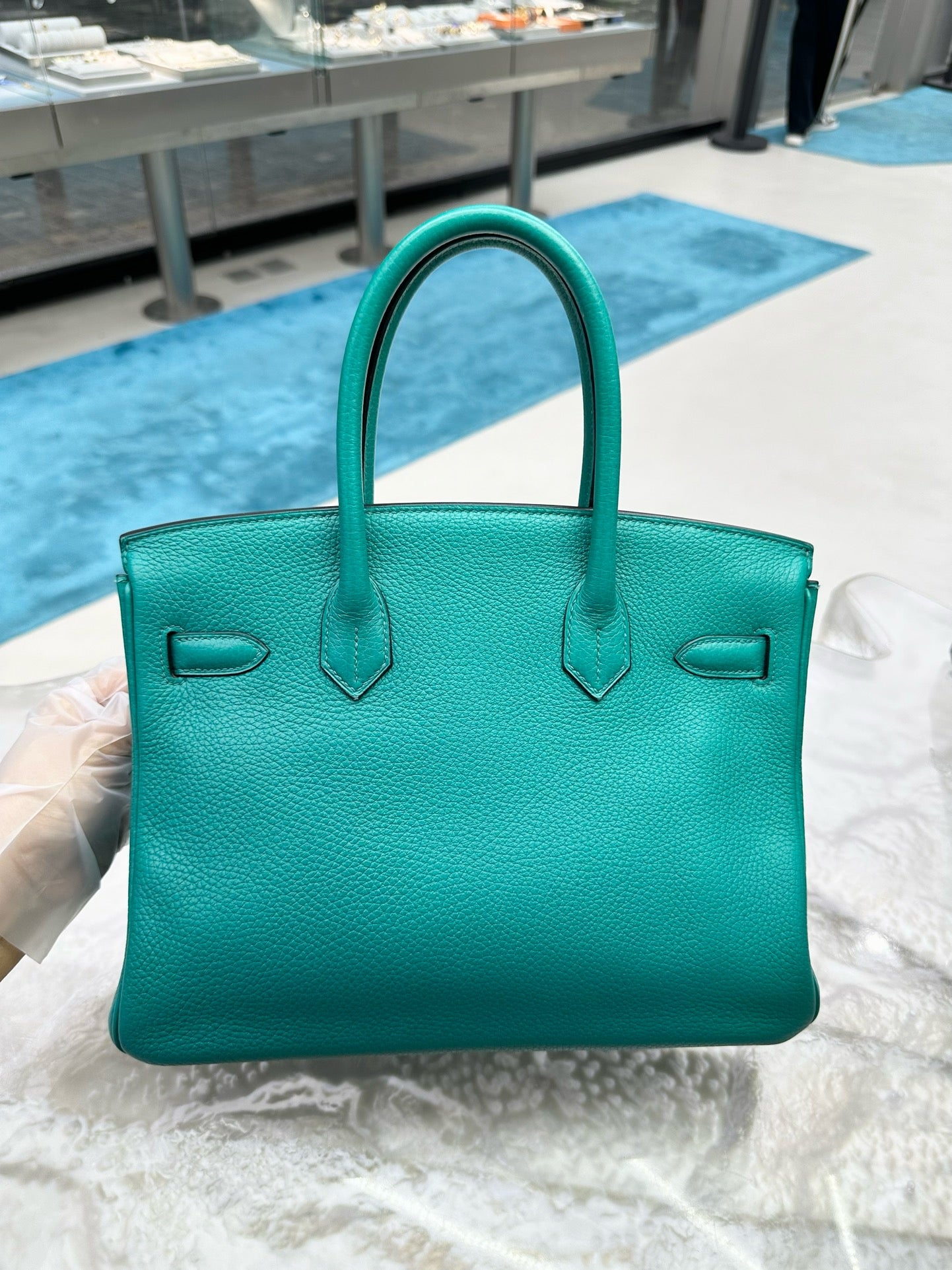 Pre-owned Hermes Birkin 30 Malachite Togo Golden Hardware, 2017, w/ lock&key, dust bag