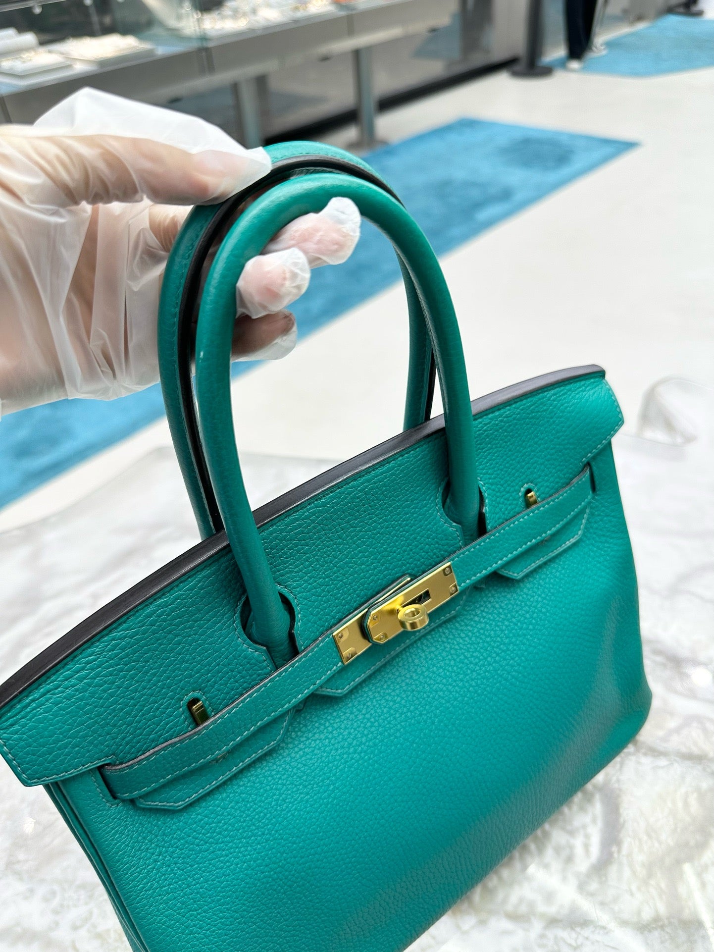 Pre-owned Hermes Birkin 30 Malachite Togo Golden Hardware, 2017, w/ lock&key, dust bag