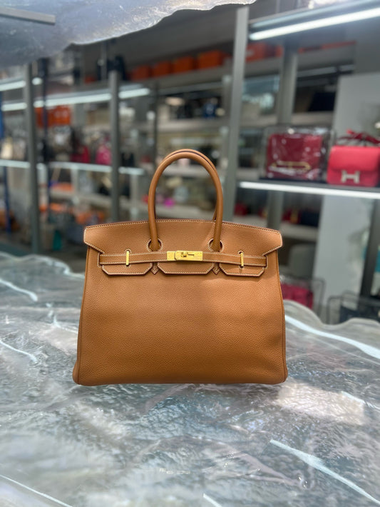 Pre-owned Hermes Birkin 35 Golden Brown Togo Golden hw, 2002 [F], Full Set