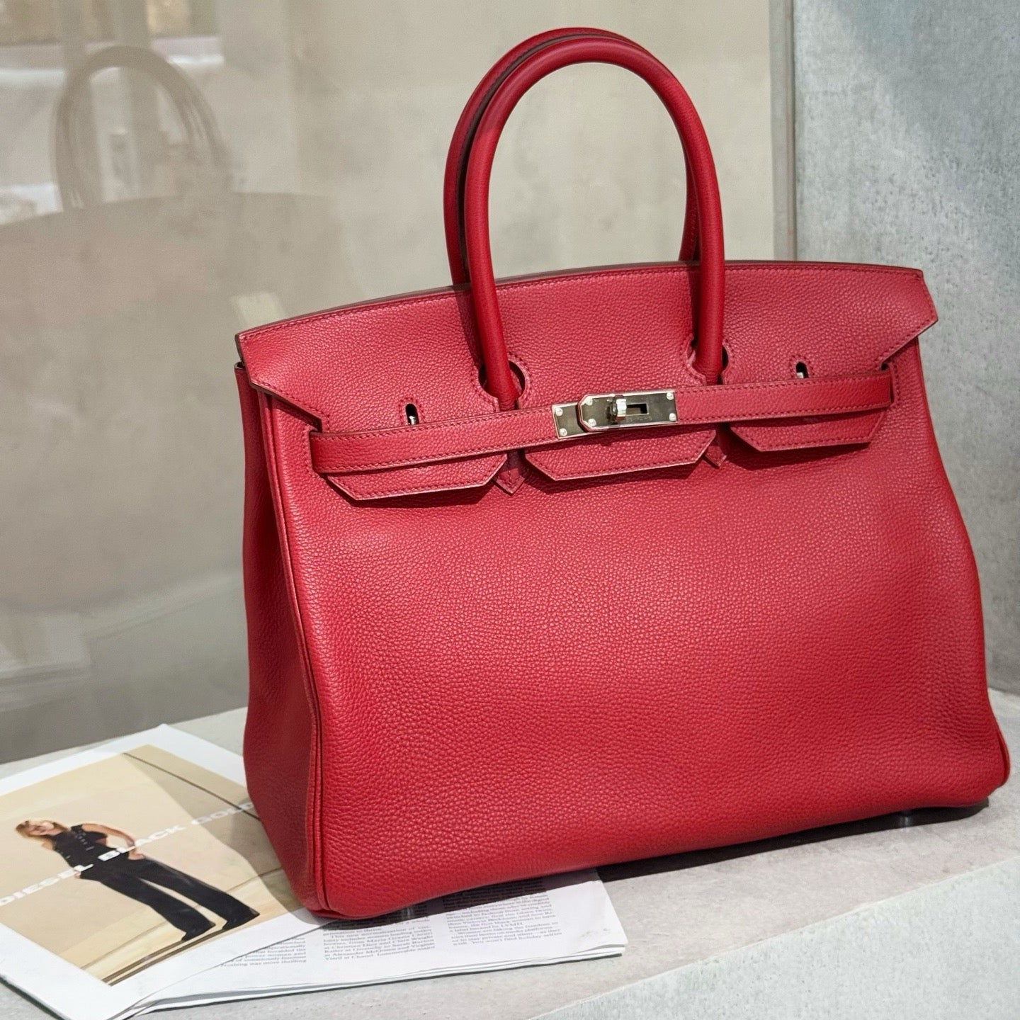 Pre-owned Certified Hermes Birkin 35 in Q5 Rouge Casaque Togo Leather with Silver Hardware, 2009, w/ full set