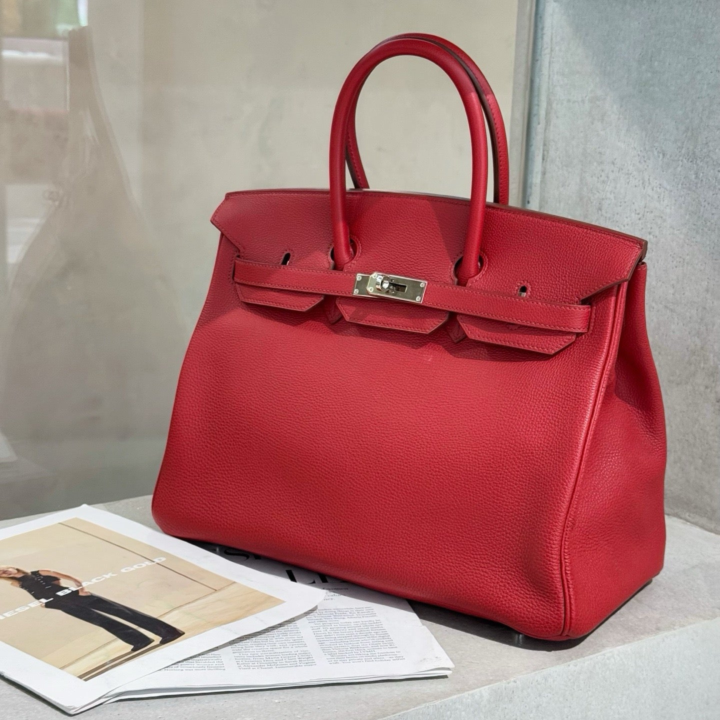 Pre-owned Certified Hermes Birkin 35 in Q5 Rouge Casaque Togo Leather with Silver Hardware, 2009, w/ full set