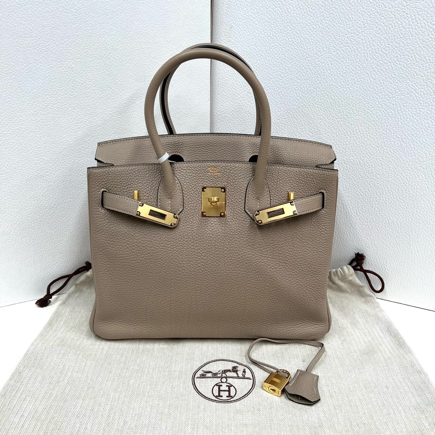Pre-owned Certified Hermes Birkin 30 in Etoupe 18 Togo Leather with Golden Hardware, 2011, w/ lock&key, dust bag