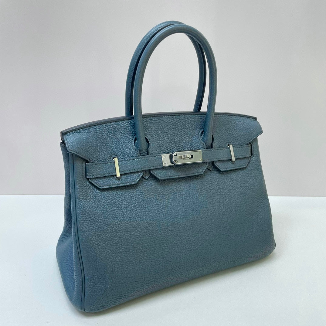 Pre-owned Hermes Birkin 30 Bleu Orage 7Y Togo Leather, Silver Hardware, 2012, w/ dust bag, lock&key