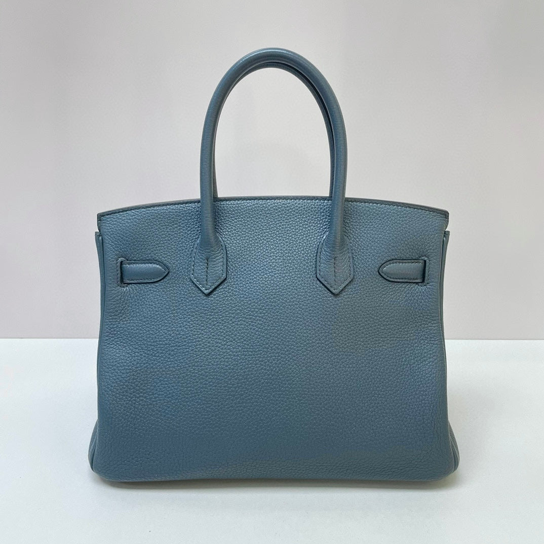 Pre-owned Hermes Birkin 30 Bleu Orage 7Y Togo Leather, Silver Hardware, 2012, w/ dust bag, lock&key