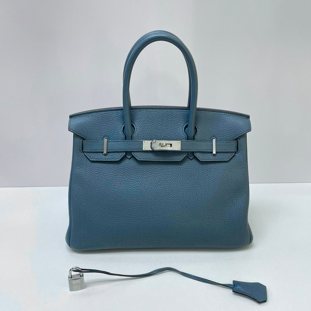 Pre-owned Hermes Birkin 30 Bleu Orage 7Y Togo Leather, Silver Hardware, 2012, w/ dust bag, lock&key