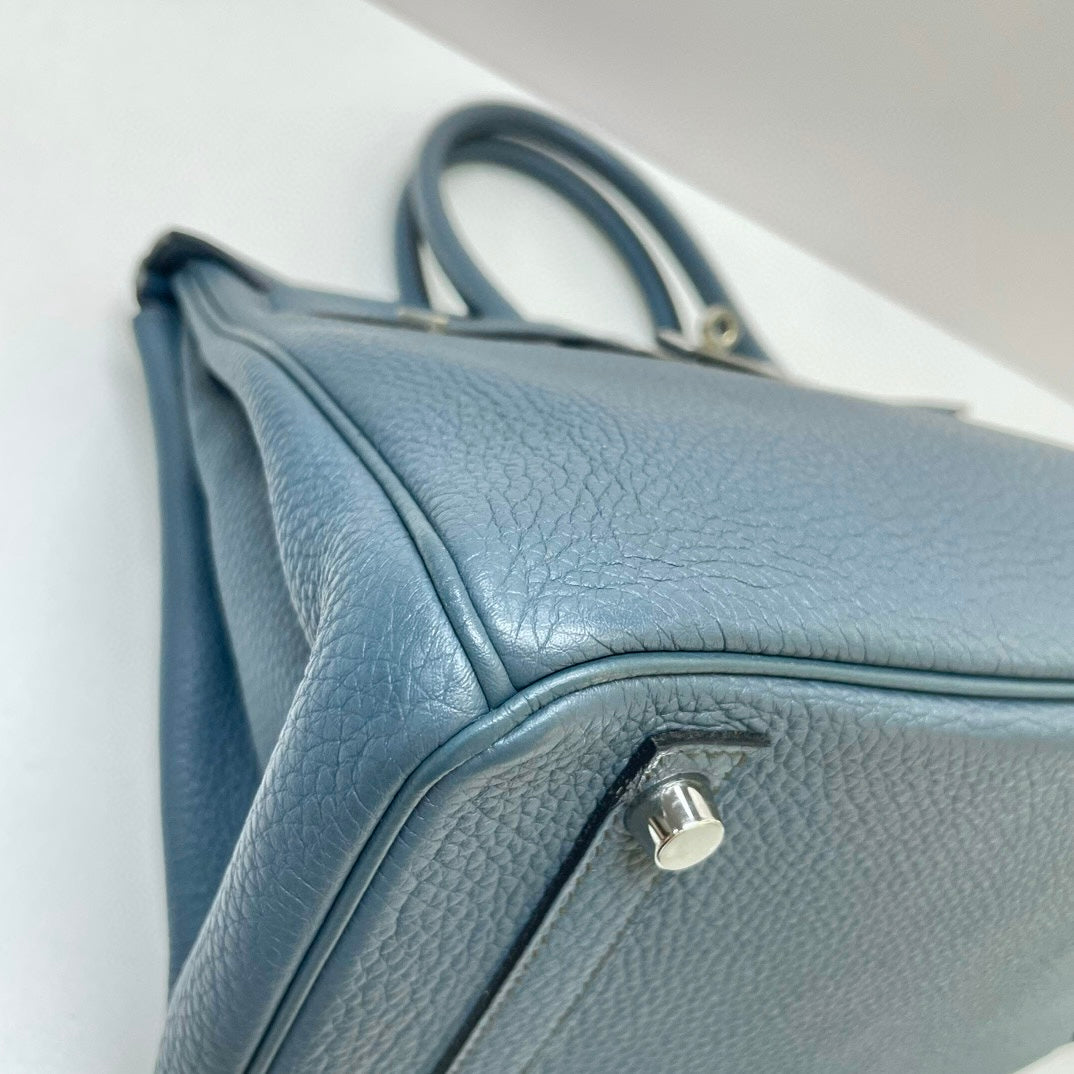 Pre-owned Hermes Birkin 30 Bleu Orage 7Y Togo Leather, Silver Hardware, 2012, w/ dust bag, lock&key